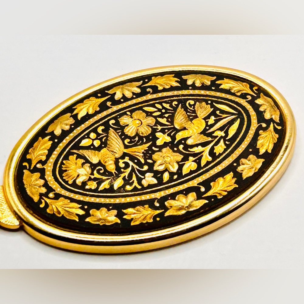 Toledo Damascene Gold and Black Hand Mirror Vintage 60’s Excellent Condition - Picture 5 of 8
